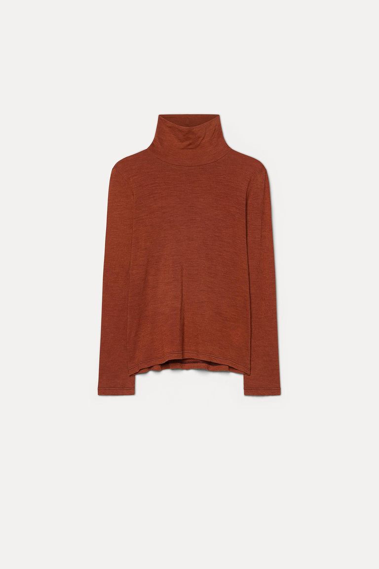 T-shirt a collo alto in jersey di lana