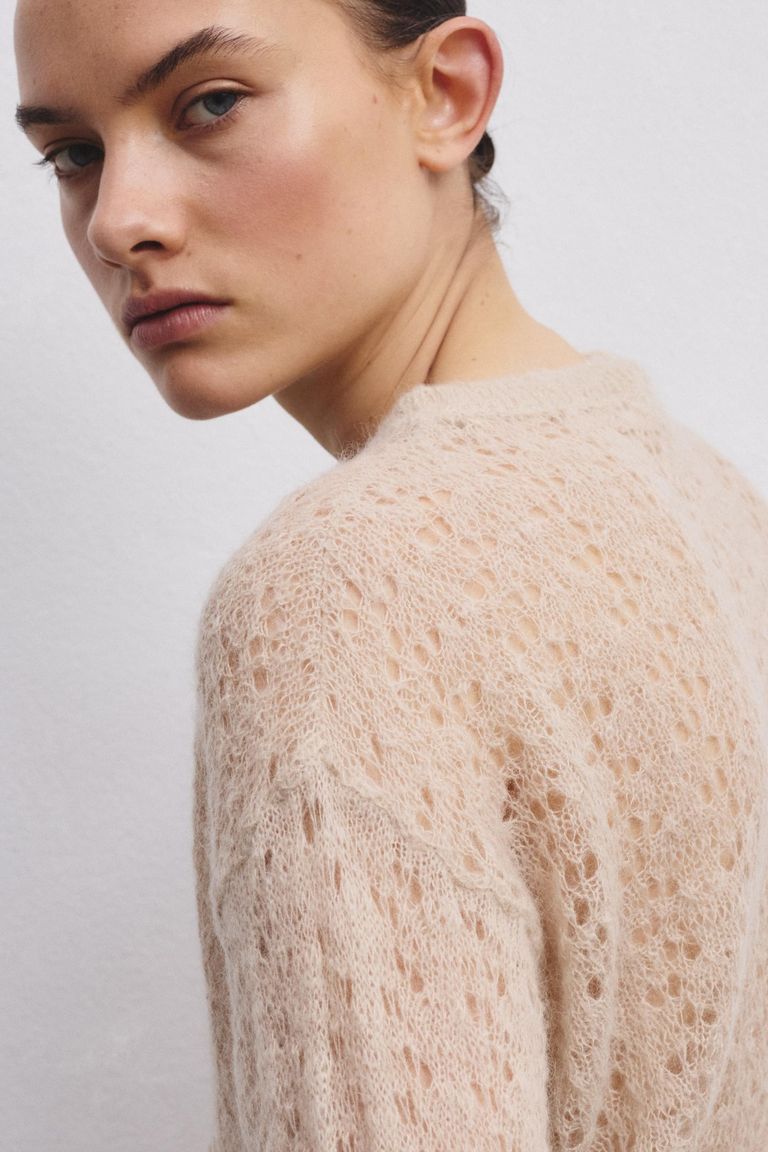 Girocollo traforato di mohair e lana