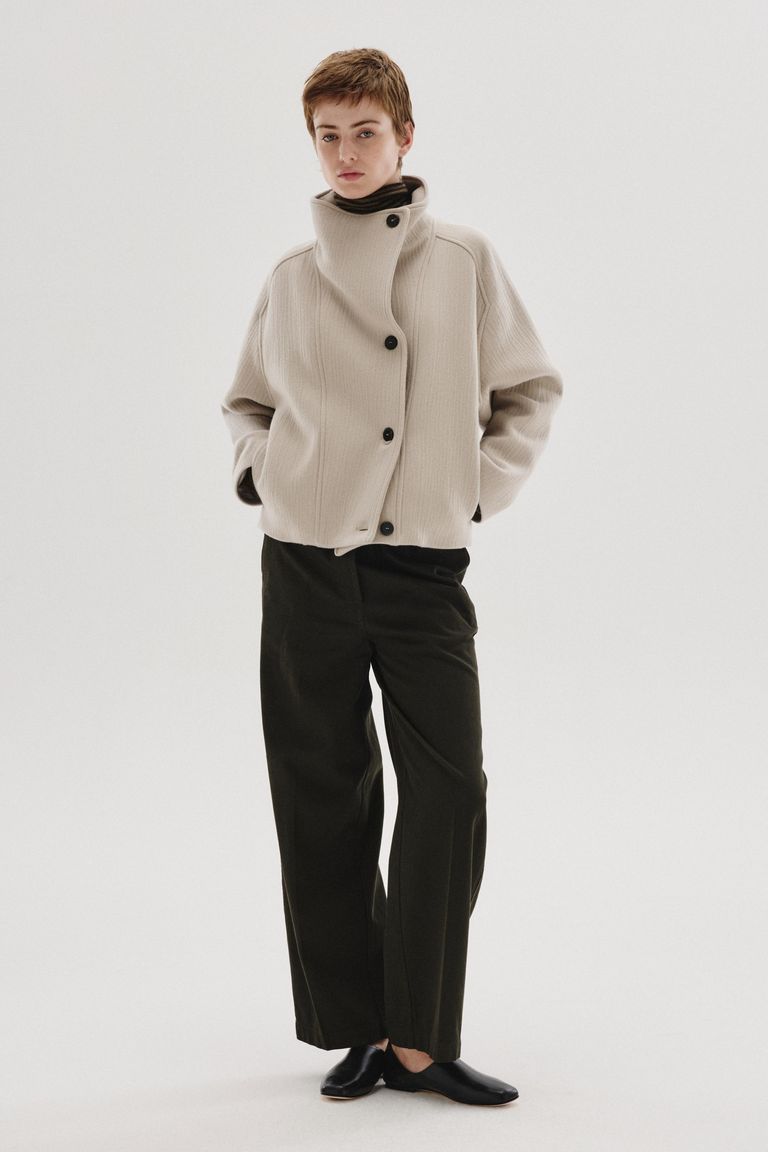 High-neck wool and cashmere cloth jacket ivory